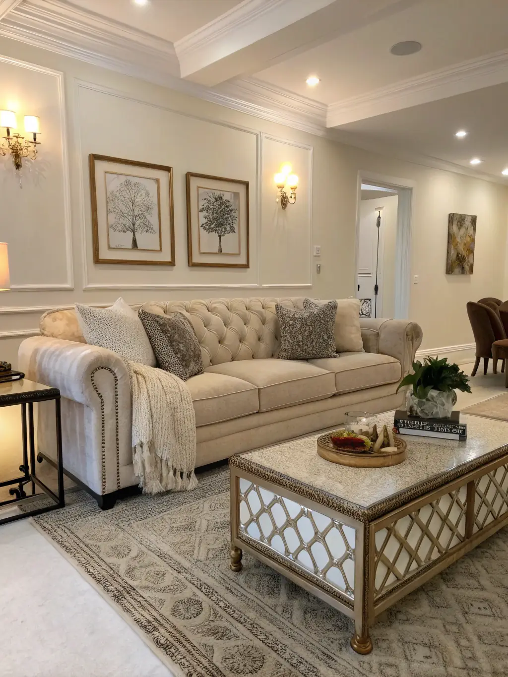 A photograph of a luxurious living room with custom-designed furniture, showcasing Art Smart London's expertise in bespoke furniture design.