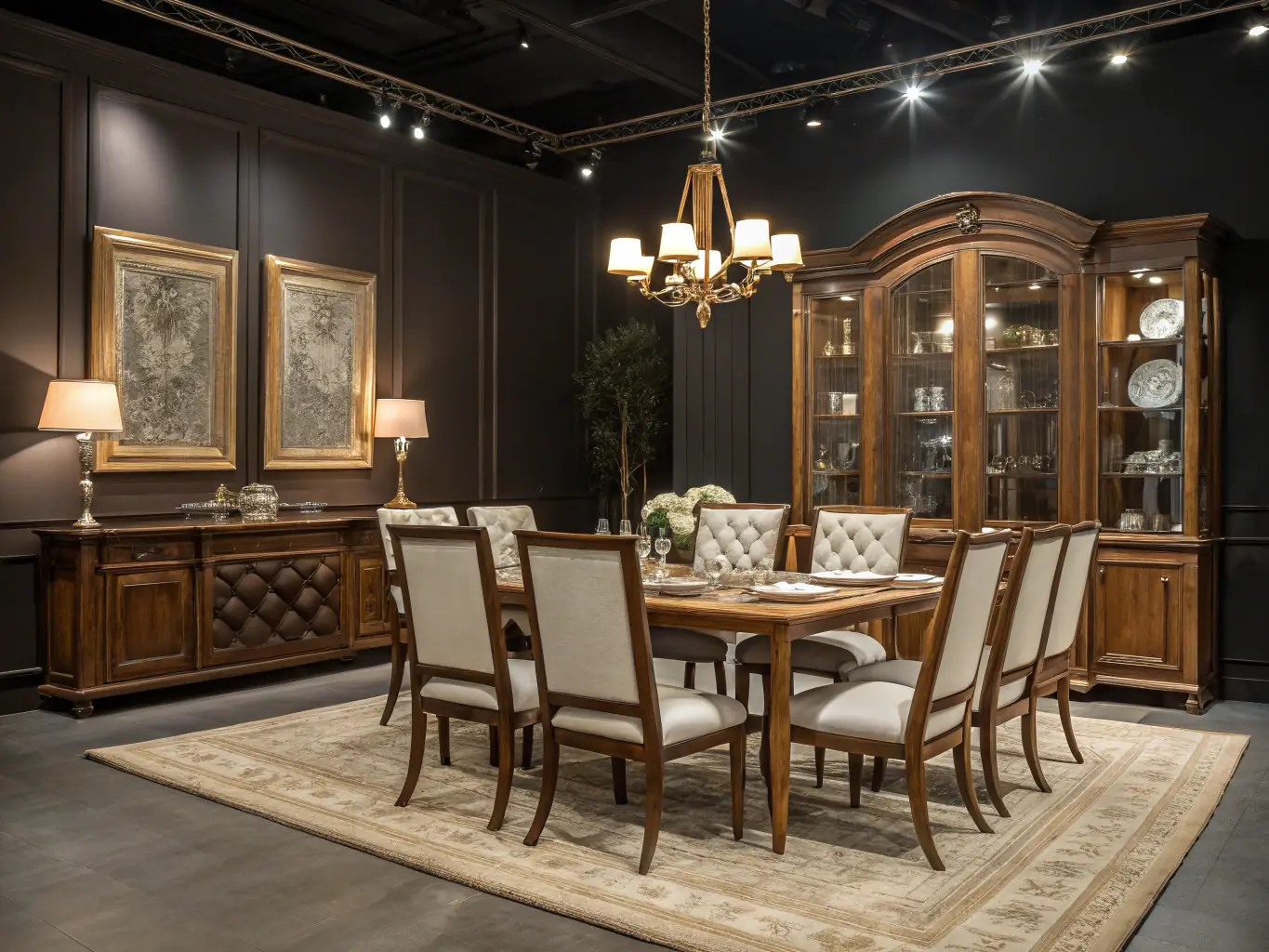A sophisticated dining room with a custom-built table, designer chairs, and a statement chandelier, highlighting Art Smart London's expertise in creating elegant and functional spaces.